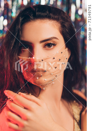 covid-19 party festive look woman glamour mask 71349791