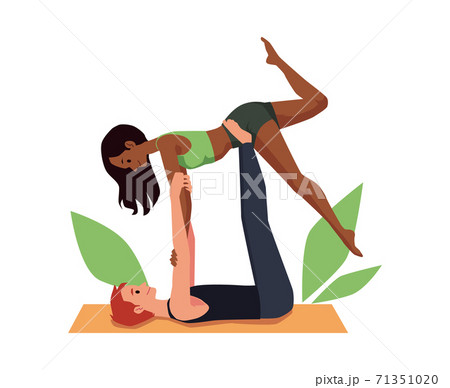 Romantic couple doing gymnastics together flat vector illustration isolated. 71351020