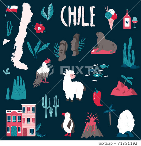 Big set of landmarks, symbols of Chile, South America. Big set of landmarks, symbols of Chile, South America. 71351192