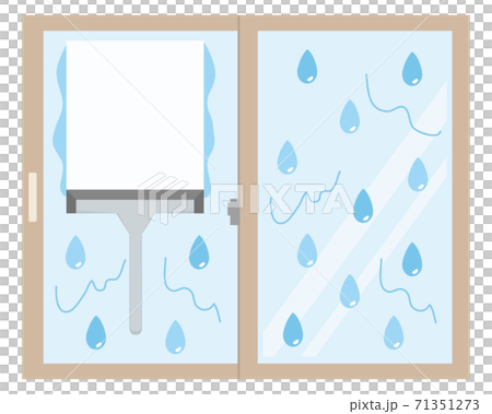 Illustration of cleaning a window wet with condensation with a wiper squishy 71351273