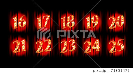 Gold numbers 16-25. Vector illustration 71351475
