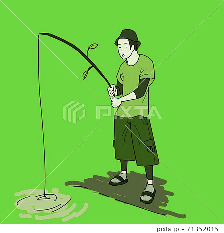 ジャングルで釣りする男性のイラスト素材