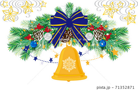 Vector Christmas Swag with Blue Ribbon, Ornaments 71352871