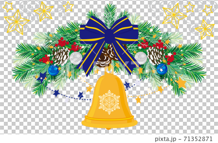 Vector Christmas Swag with Blue Ribbon, Ornaments 71352871