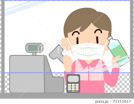 バーコードリーダーを持つコンビニのレジ係の男性 71353017