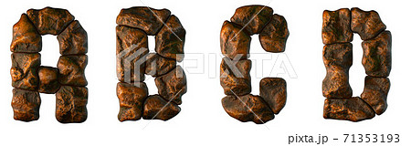 Set of rocky letters A, B, C, D. Font of stone on white background. 3d 71353193