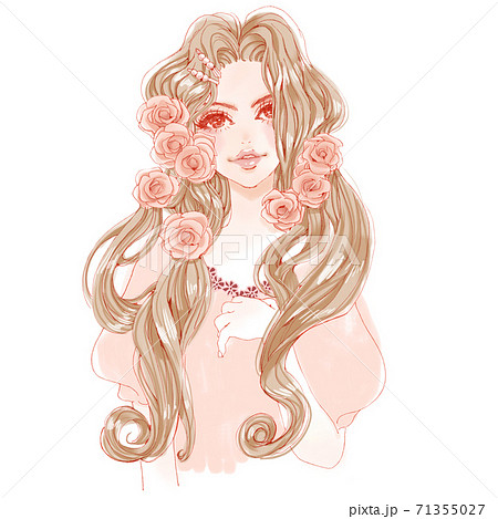 バラと女性 薬指指輪なし ガーリー フェミニンなイメージのイラスト素材