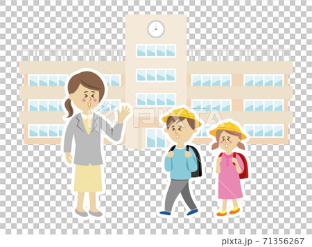 小學生和老師上學的插圖圖像 71356267