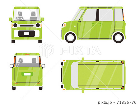 黄緑の軽自動車4面イラスト01のイラスト素材