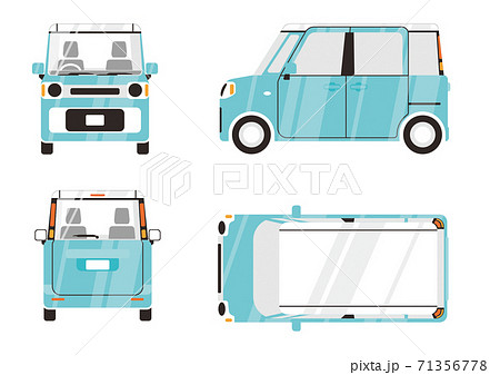 ライトブルーでツートーンの軽自動車4面イラスト01のイラスト素材