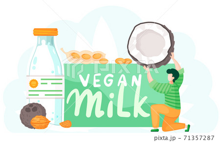 Veganism concept. Man making organic, plant-based coconut milk. Healthy lifestyle. Vegan drinks Veganism concept. Man making organic, plant-based coconut milk. Healthy lifestyle. Vegan drinks 71357287