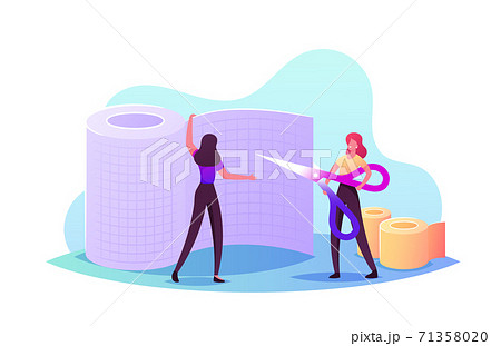 Tiny Women Cutting Medical Bandage with Huge Scissors for Bandaging Broken Hand or Leg. First Aid, Medic Assistance 71358020