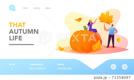 Fall Season Recreation Landing Page Template. Tiny Characters Collecting Autumn Bouquet of Colorful Fallen Leaves Fall Season Recreation Landing Page Template. Tiny Characters Collecting Autumn Bouquet of Colorful Fallen Leaves 71358097