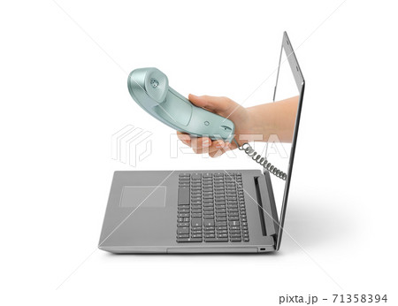 Hand with telephone and notebook Hand with telephone and notebook 71358394