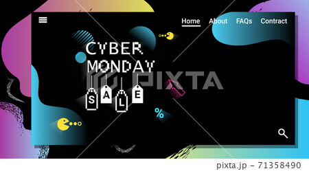cyber monday online sale poster advertising flyer holiday shopping promotion 8-bit pixel art style banner 71358490