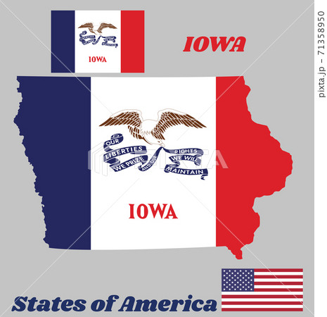 Map outline and flag of Iowa,  71358950