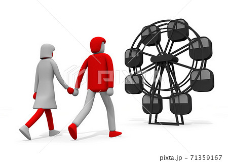 遊園地で遊ぶカップル 観覧車に乗る男女 遊園地で手を繋ぐ デートを楽しむカップル のイラスト素材