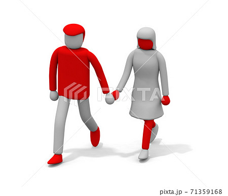 手を繋いで歩く男女 手繋ぎデートをする2人 カップルが歩いている のイラスト素材