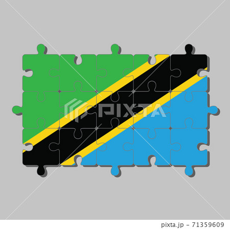 Jigsaw puzzle of Tanzania flag in a yellow-edged black diagonal band Jigsaw puzzle of Tanzania flag in a yellow-edged black diagonal band 71359609