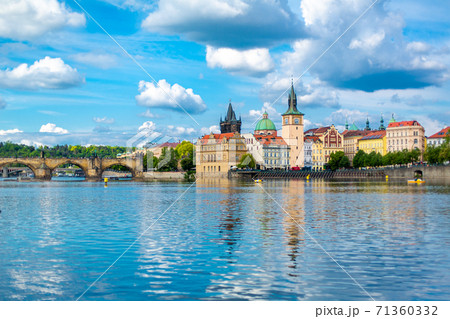 The landscape of the city of Prague view from the Vltava river on the ancient architecture of the city The landscape of the city of Prague view from the Vltava river on the ancient architecture of the city 71360332