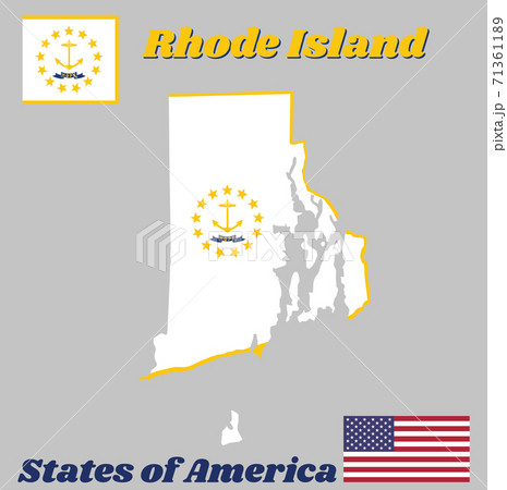 Map outline and flag of Rhode Island, With American flag. Map outline and flag of Rhode Island, With American flag. 71361189
