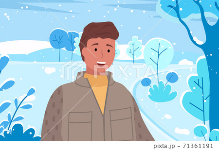 Smiling Man Enjoying Wild Snowy Nature Vector 71361191