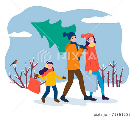 Preparation for Christmas, Family Buying Pine Tree 71361255