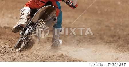 Racer child on motorcycle participates in motocross race, active extreme sport 71361837