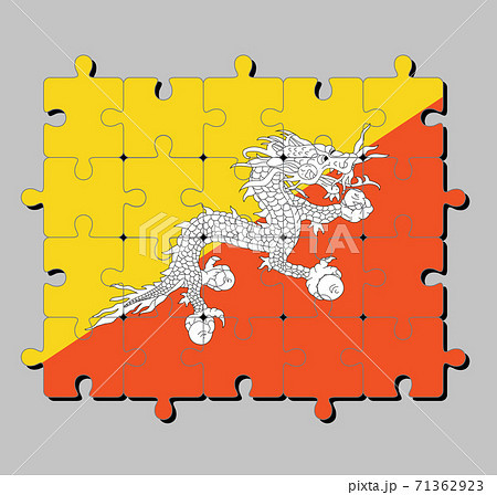 Jigsaw puzzle of Bhutan flag. Concept of Fulfillment or perfection. 71362923