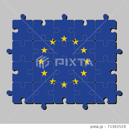 Jigsaw puzzle of European Union flag. Concept of Fulfillment or perfection. 71363529
