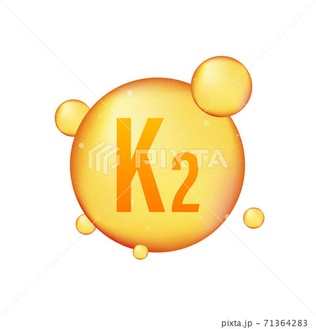 Vitamin K2 gold shining icon. Ascorbic acid. Vector illustration 71364283