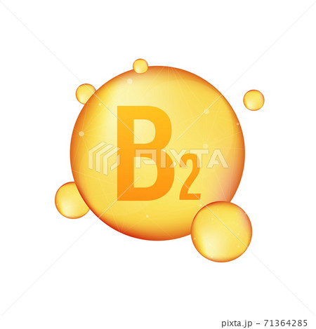 Vitamin B 2 gold shining icon. Ascorbic acid. Vector illustration 71364285