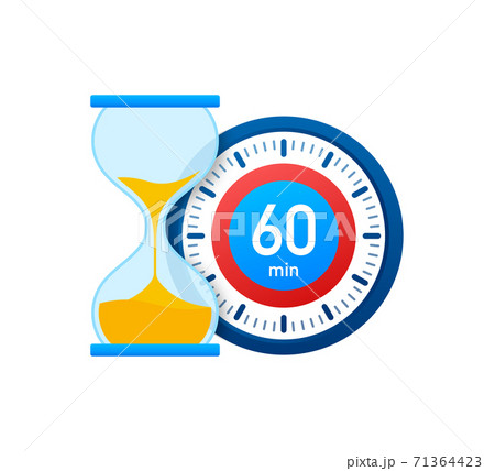 The 60 minutes, stopwatch vector icon. Stopwatch icon in flat style, timer on on color background. Vector illustration. 71364423