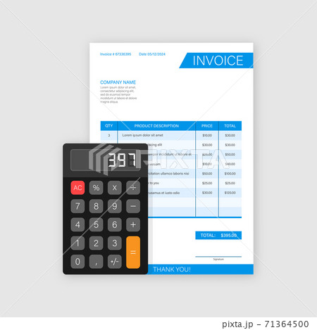 Business card with invoice. Customer service concept. Online payment. Tax payment. invoice template. Vector stock illustration. 71364500