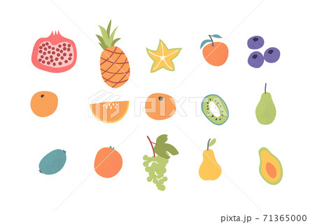 Doodle hand drawn fruits set. Vegan tropical fruits 71365000