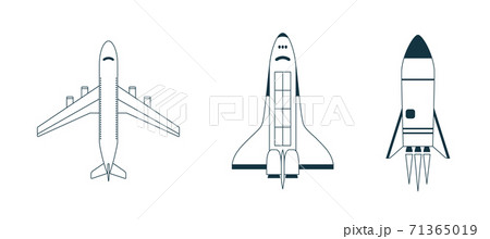 Aircraft, airplane, spaceship, space rocket icon or sign 71365019