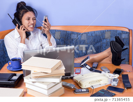 angry woman calling from the phone angry woman calling from the phone 71365455
