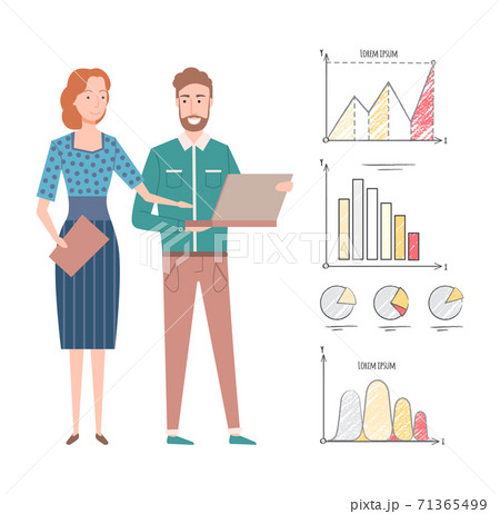 Man and Woman Teamwork of Workers with Statistics 71365499