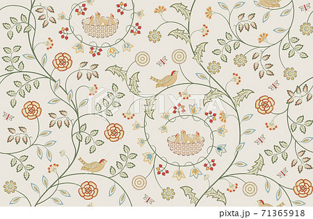 Flowers and birds seamless pattern on light background. Vector illustration. 71365918