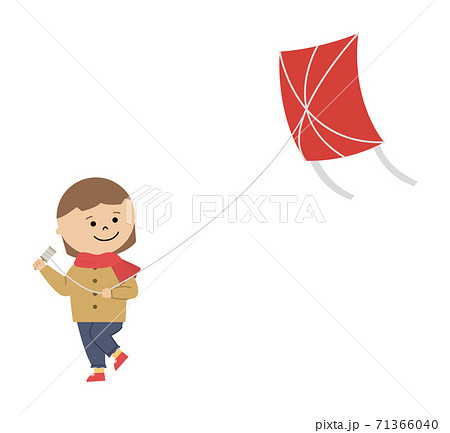 Illustration of a girl flying a kite - Stock Illustration [71366040] - PIXTA