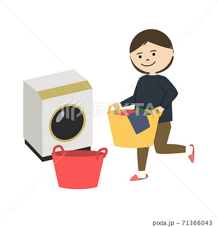 洗濯をしている女性のイラストのイラスト素材