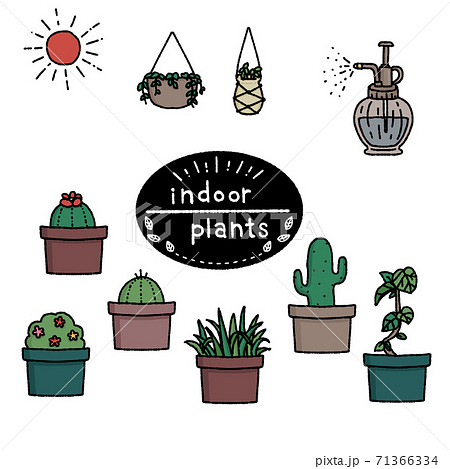 手描き風鉢植えの観葉植物素材まとめのイラスト素材
