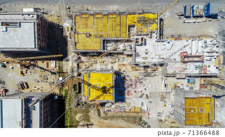 Vertical view from a great height of a square building shell Vertical view from a great height of a square building shell 71366488