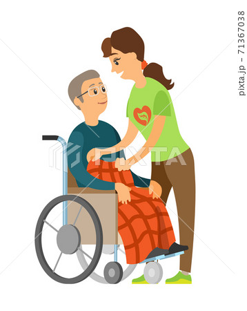 Old Man in Wheelchair, Senior and Woman Vector 71367038