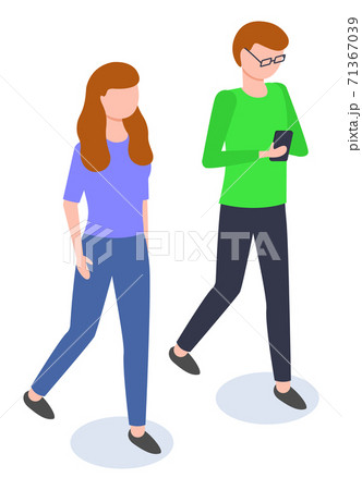 Friends Going and Communicating with Phone Vector 71367039