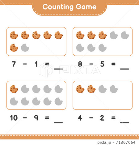 Counting game, count the number of Cookies and write the result. Educational children game, printable worksheet, vector illustration 71367064