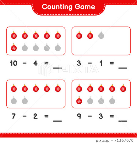 Counting game, count the number of Christmas Balls and write the result. Educational children game, printable worksheet, vector illustration 71367070