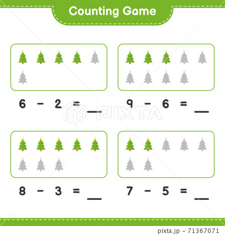 Counting game, count the number of Christmas Tree and write the result. Educational children game, printable worksheet, vector illustration Counting game, count the number of Christmas Tree and write the result. Educational children game, printable worksheet, vector illustration 71367071
