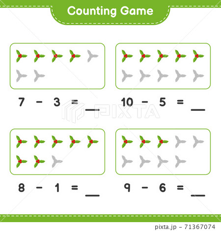 Counting game, count the number of Holly Berries and write the result. Educational children game, printable worksheet, vector illustration 71367074