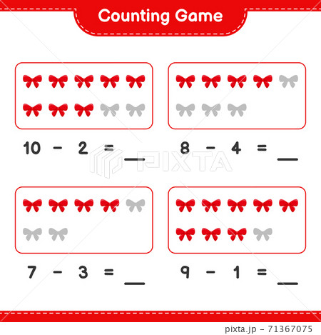 Counting game, count the number of Ribbons and write the result. Educational children game, printable worksheet, vector illustration Counting game, count the number of Ribbons and write the result. Educational children game, printable worksheet, vector illustration 71367075